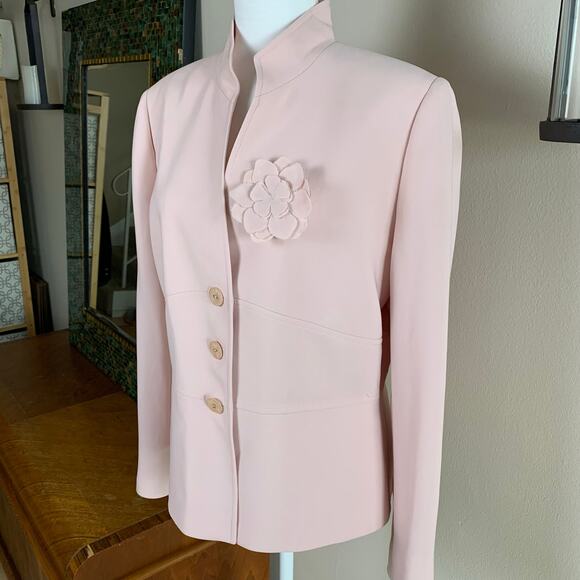 Tahari ASL Size 14 Women's Blazer Jacket Pink With Flower Brooch Formal - Picture 2 of 9